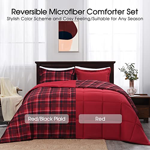 Basic Beyond King Size Comforter Set - Red And Black Buffalo Plaid Comforter Set King Down Alternative Bedding Comforter Set For All Season(1 Comforter With 2 Pillow Shams, 104" X 92") #TOP2