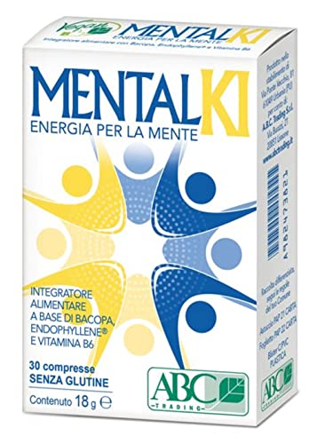 ABC TRADING MENTALKI Energia per la mente, Integratore utile per migliorare le funzioni cognitive e l'umore, con Endophyllene, Bacopa e Vitamina B6.30 compresse Made in Italy