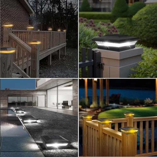 ILIKEPOW 6 Stück Solar Pfostenkappe 9x9 10x10, 2 Modi Pfostenkappen Solar, IP65 Wasserdichte Pfostenlichter Solar Pfostenlichter für Holzpfosten, Zaun, Garten (Warmweiß 3000K & Kaltweiß 6000K)