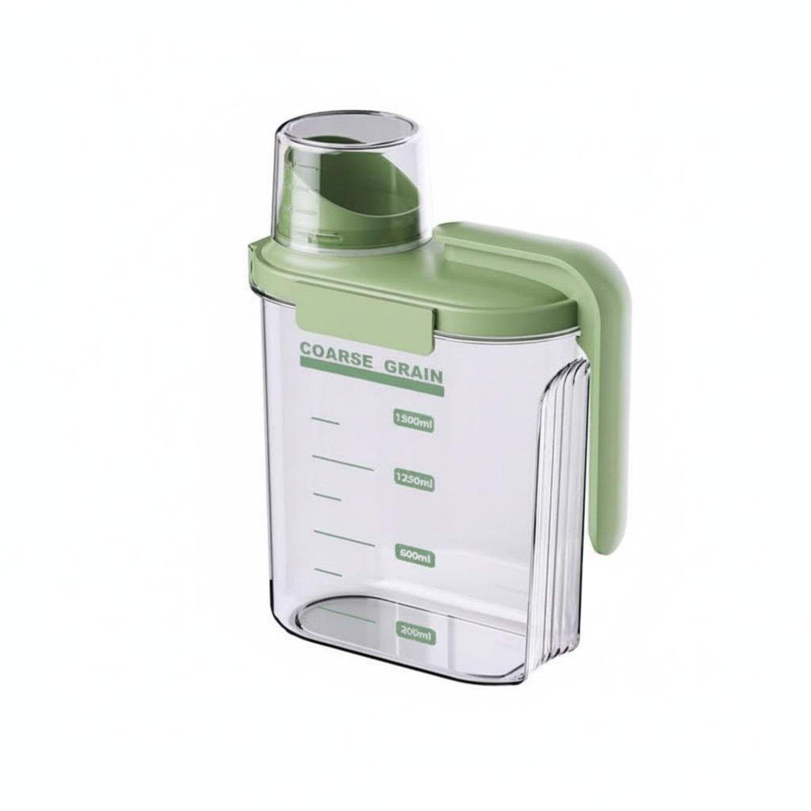 Sealed Grain Dispenser Rice Storage Bin Clear Body Airtight Rice Bin for Kitchen Countertop Green Long Handle 800ML-picture-15