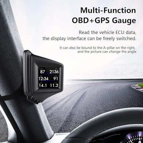 AMROOLOO Head up Display for Cars, Rotatable Screen In-car Instrument, wyświetlanie danych jazdy, GPS Speedometer, OBD Car Head-up Display, Suitable for All Cars
