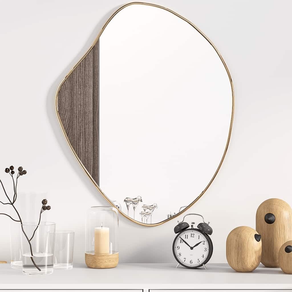 Wandspiegel Golden 60x50 cm Glas PVC Rahmen für Badezimmer Schlafzimmer Wohnzimmer Diele Garderobe mit klarer Spiegelung und minimalistischer Deko für Schmink, Rasur und Kosmetik
