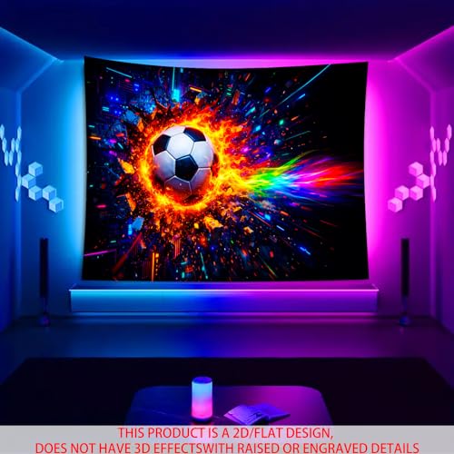 Image of Nuxovilar Cyber Soccer Wall Tapestry Polyester 78.74x59.05 In | Glow Poster Trippy Wall Art Sports Decor UV Backdrop Bedroom Game Room Dorm Space Room (Soccer Rainbow Trail)