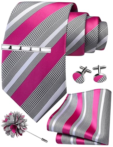 Image of GUSLESON Men's 5-pc Striped Tie Gift Set - Jacquard Necktie, Pocket Square, Cufflinks, Lapel Pin, Tie Clip - Wedding Formal Gifts