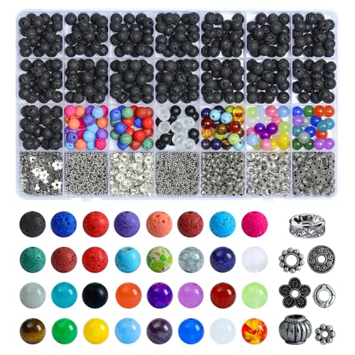 SONGIN 396Pcs Lava Beads 8mm Natural Black Volcanic Rock Stone Chakra Round Beads for Diffuser Essential Oils Yoga Bead Bracelets DIY Jewelry Making Supplies