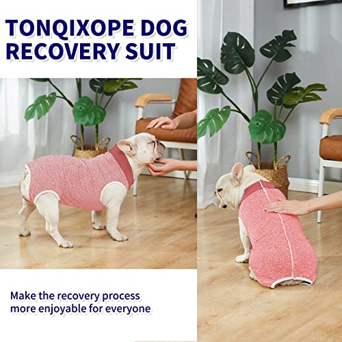 Image of Dog Surgery Recovery Suit-Comfortable & Breathable Dog Recovery Suit After Surgery,Dog Surgical Recovery Suit Female Male,Prevent Licking Dog Onesies,Substitute E-Collar & Cone-Red X-Small