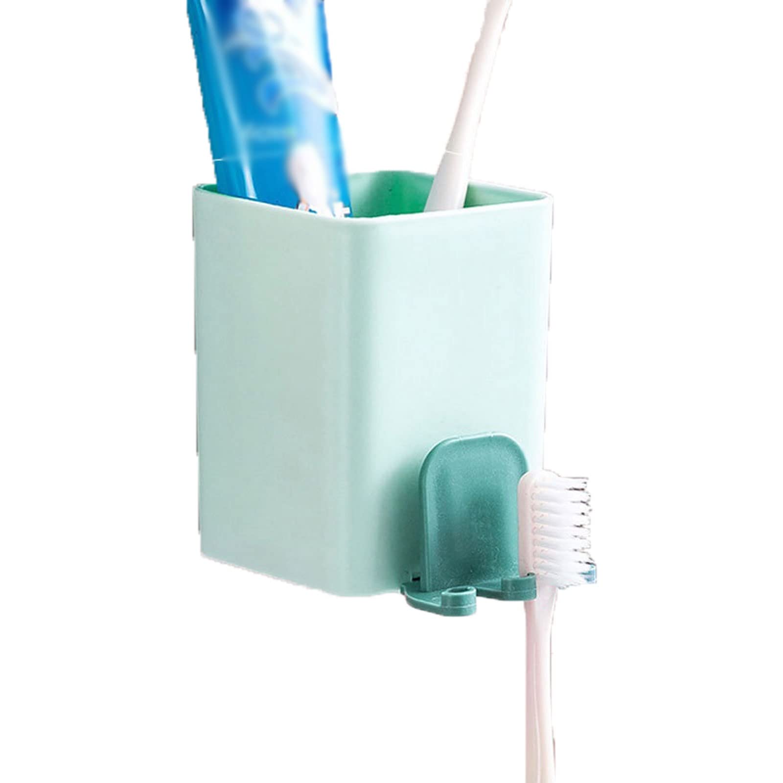JINGYAN Toothbrush Holders Multifunction Wall Mounted Toothbrush Holder Toothpaste Storage Rack Shaver Tooth Brush Dispenser Bathroom Organizer(Green)