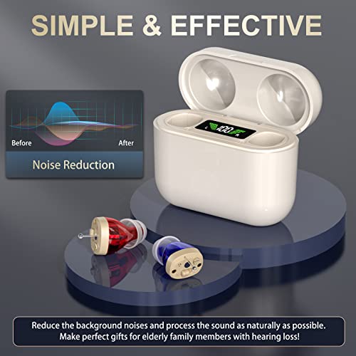 Hearing Aids, Digital Rechargeable OTC Hearing Aids for Seniors with Charging Case, Invisible Hearing Amplifier with Noise Reduction (White)