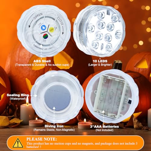 Creatrek Pumpkin Lights with Remote, Battery Operated Jack O Lantern Lights for Pumpkins, Halloween Decor, Puck, Bathtub, Hot Tub, Party, 4 Pack - image 4
