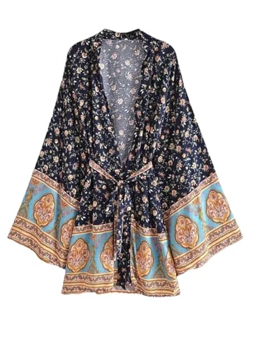 Robe kimono bohème vintage en coton fluide pour dissimuler les rondeurs