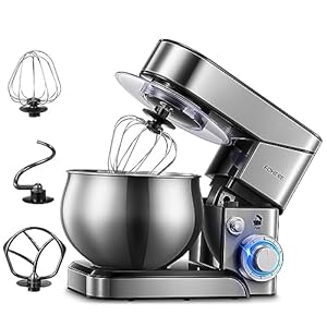 Stand Mixer FOHERE, 5.8 QT Stainless Steel Mixer with Dough Hook, Mixing Beater, Wire Whip, Dishwasher-safe, 6+P Speeds Tilt-Head Kitchen Dough Mixers for Cake, Electric Home Cooking Kitchen Mixer