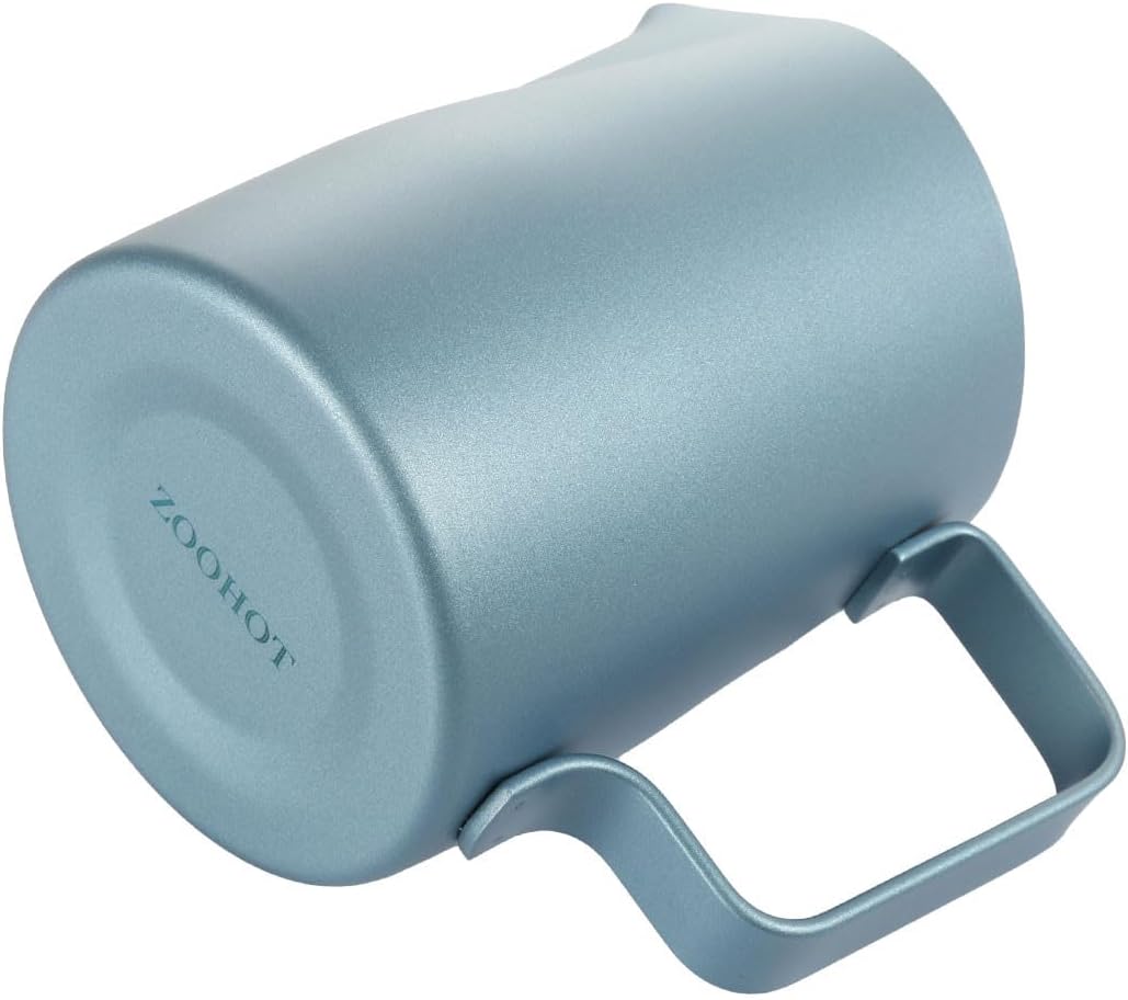 Milk Pitcher 14.2oz/420ml Espresso Steaming Pitcher Stainless Steel Milk Frother Jug for Latte Art (Blue)