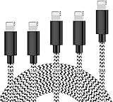 Cable de datos para iPhone de Visea, 5 unidades [1/1/2/2/3M], cable de nailon para iPhone XS XS Max XR X 8 8 Plus 7 7 Plus 6s 6s Plus 6 6 6 Plus SE 5s 5c 5 iPad (negro y blanco)