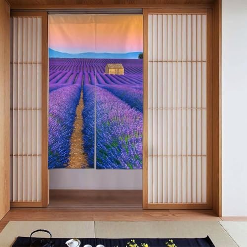 遮光 のれん 間仕切り ラベンダー 花畑 風景 ナチュラル おしゃれ 暖簾 簡単 目隠し 玄関 ドアカーテン ロング カーテン キッチン リビング 飲食店 出入り口 飾り 86x143cm
