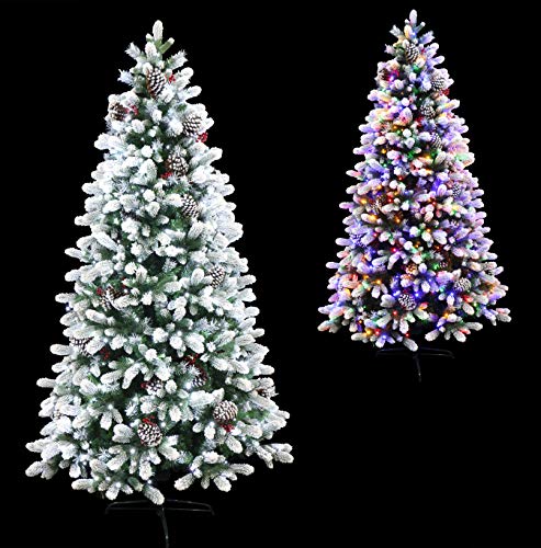 6' Pre-lit Dual Color LED Frosted Winter Spruce Flocked Christmas Tree