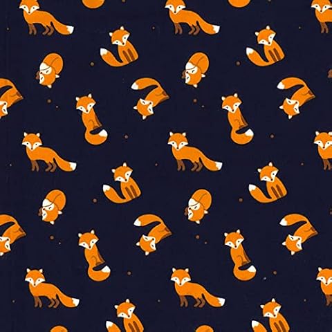 PRESTIGE P0832 Orange Foxes Woodland COTTON POPLIN Mr Fox Dress Kids Shirts Tunics Fabric, Per Metre (Navy) Cover