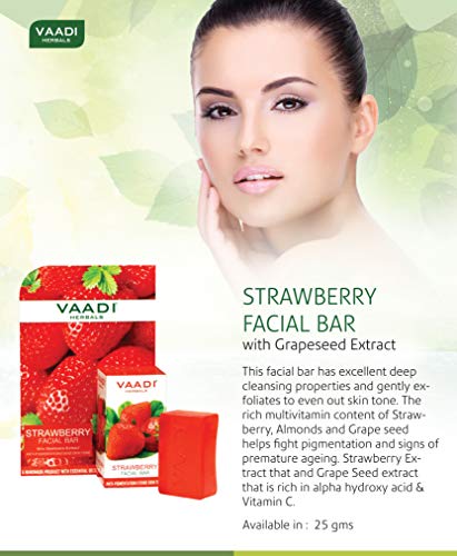 Image of Vaadi Herbals Strawberry Facial Bars with Grape Seed Extract, 25g x 6