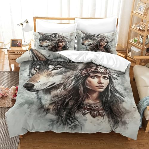 Housse de Couette Loup 140x200 Parure de Lit Confort