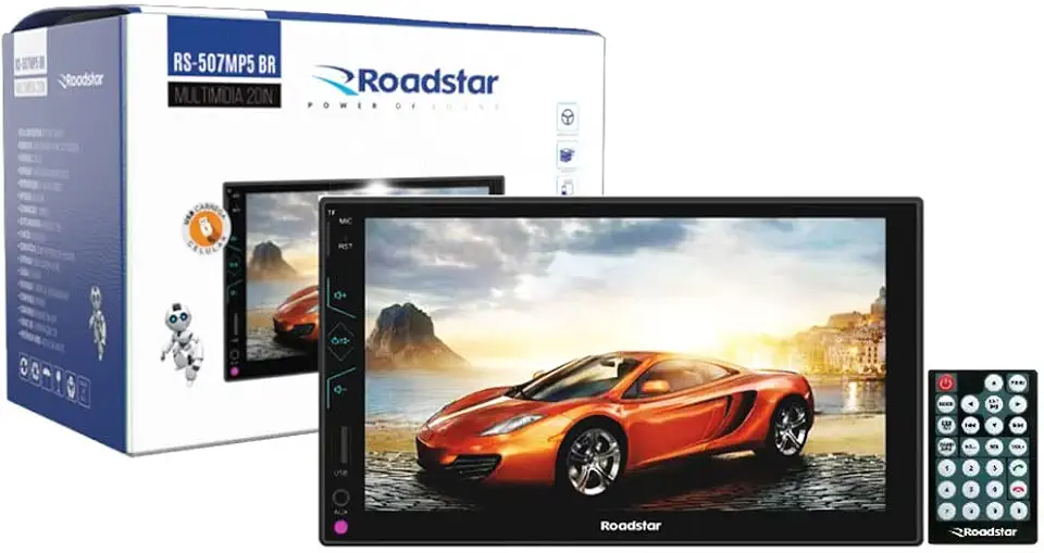 Multimídia MP5 2 din 7 pol Espelhamento Android e iOS Bluetooth/Radio/USB/Micro SD Tela Full Touch Roadstar - RS507MP5BR