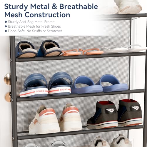 Image of Whitmor 36 Pair Over The Door Shoe Organizer, 12 Tier Hanging Shoe Organizer, Heavy Duty Metal & Mesh Shoe Holder, Hanging Shoe Rack for Closet Organizer, 74 inch L x 21.7 inch W x 7.5 inch H, Matt Gunmetal