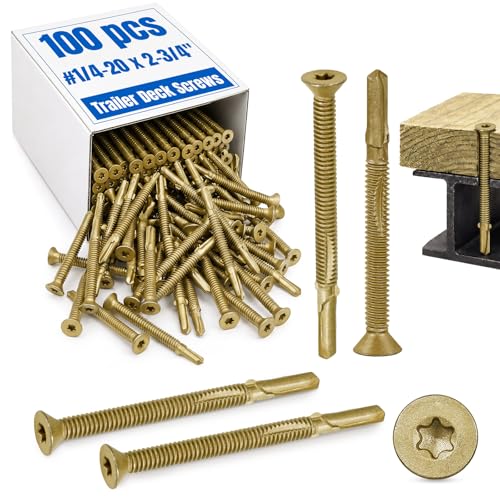 100Pcs Trailer Deck Screws #1/4-20 X 2-3/4" Metal Self Tapping Screw,Bronze