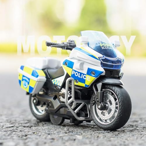 Image of FEXXA Police Motorcycle Toy - Pull Back Motorcycle Toys, Tiny Gift with Music Lighting, Latte Motorcycles Toy for Kids Boys Age 3-8 Year Old [NEW] (Moto-Fighting-White)