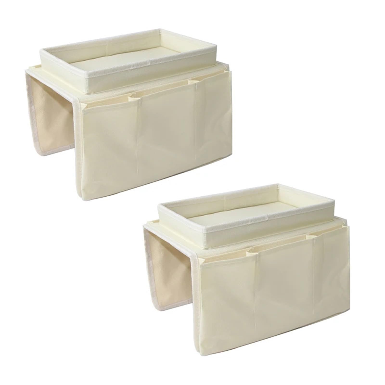 WWYYZAYC 2pcs Sofa Armrest Organizer 5 Pockets Couch Armchair Caddy Remote Control Holder Bag For Snacks Glasses Magazines(2pcs Beige)