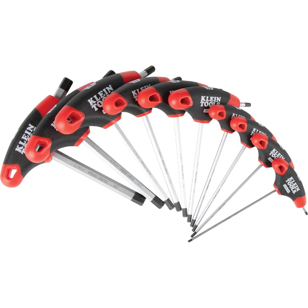 KLEIN TOOLS JTH410E Zestaw kluczy sześciokątnych z uchwytem T, SAE w rozmiarze calowym zestaw kluczy imbusowych z 4-calowymi ostrzami, stojak w zestawie, 10-częściowy