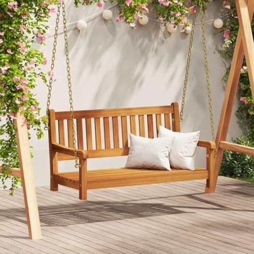 zylophax Banco mecedora marrón 110 x 56 x 58,5 cm, madera maciza de acacia, resistente a la intemperie, para balcón y terraza, cómodo banco para exteriores