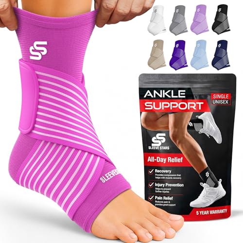 Image of Sleeve Stars Ankle Brace for Women & Men, Ankle Wrap for Sprained Ankle, Compression Sleeve for Plantar Fasciitis Relief, Easy Customizable Support: w /Removable Strap (Pair /M:10 inch-12 inch /Hot Pink)