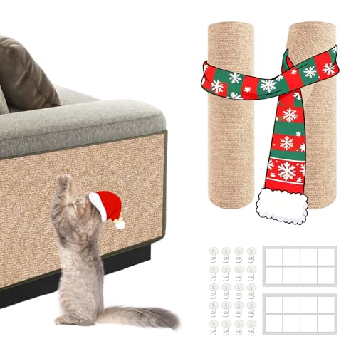 2Pack Total 78.7"x15.8" Cat Scratch Mat for Cat Couch Furniture and Wall Protector | Trimmable Self-Adhesive Carpet Climb Cat Scratcher for Covering Cat Tower and Replacement Pads (Khaki)