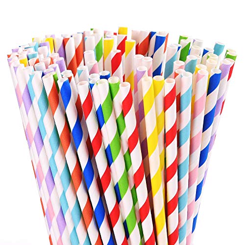 NETANT 200pcs Stripe Paper Straws Biodegradable Drinking Straws for Birthday Weddings Kids Parties Decoration
