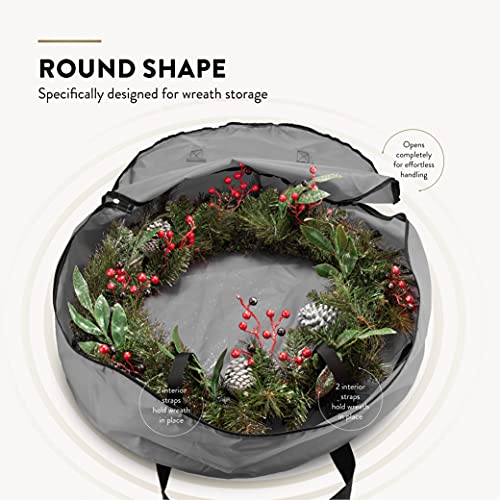 Image of ZOBER 2 Pack Oxford Christmas Wreath Storage Container 24 Inch - Wreath Bag for Artificial Wreaths Box - Waterproof Fabric, Dual Zippered Wreaths Storage Bag With Strong Durable Handles - Gray