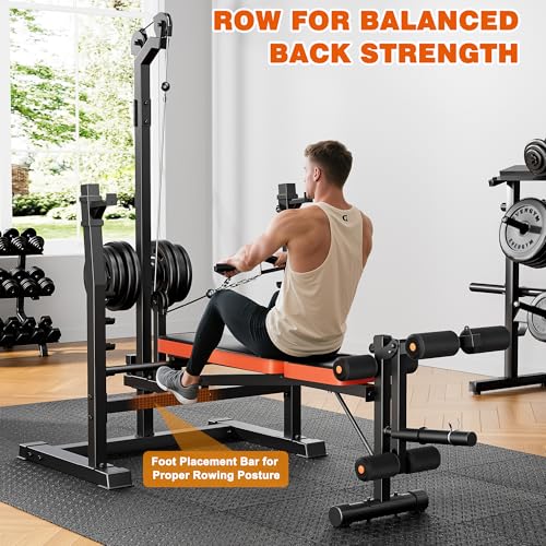 XDDIAS Weight Bench, 9 in 1 Olympic Weight Bench Set with LAT Pulldown and Rowing, 900LBS Bench Press Set with Leg Extension and Preacher Pad, Flat Incline Bench for Weight Lifting Full-Body Workout