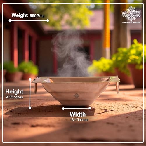 Image of INDIAN ART VILLA Pure Copper Hawan Kund with Handle On Both Side, for Yagya, Hawan & Poojan Purpose, Size-4.3 x 13.4 Inches