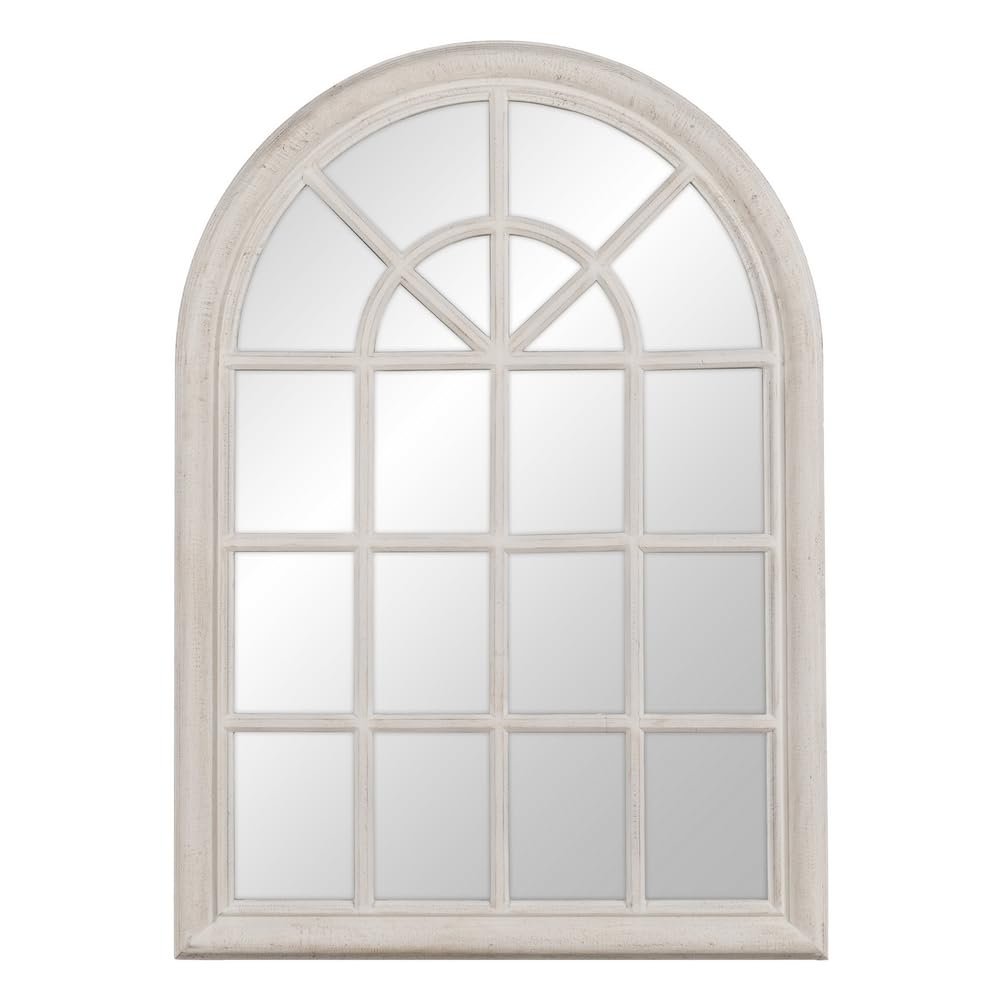 LOLAhome Espejo Ventana Blanco Roto de Madera de paulonia de 73x104 cm