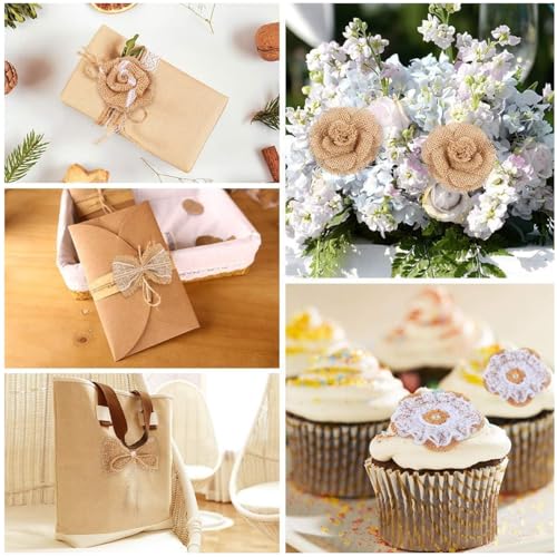 Image of PATPAT 19 Pcs Hemp Lace Ribbon Bows for Decoration, Rustic Craft Rope Set