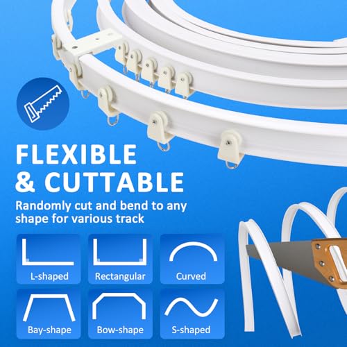 AIDUCHO Flexible und Biegbare Vorhangschiene, Gebogene Gardinenschiene mit Stummen Rollen, Vorhang Schienensystem für Raumteiler, Duschvorhang, Schlafzimmer, Balkone, Krankenhaus (Deckenmontage, 2M)