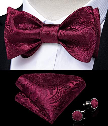 Image of DiBanGu Men Bow Tie Paisley Striped Self-Bow Tie for Men and Silk Woven Bowtie Pocket Square Cufflinks Wedding Party