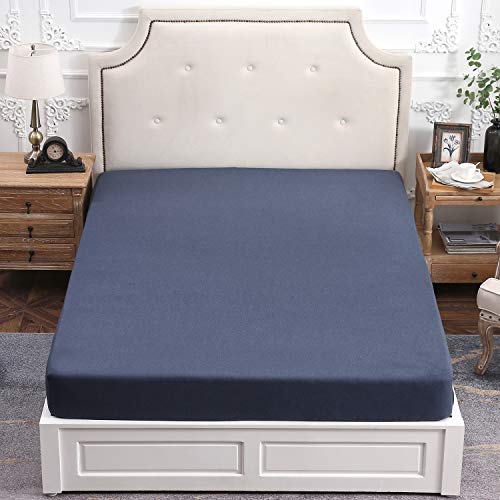 Drap-housse jersey coton King bleu marine idéal pour des nuits douces