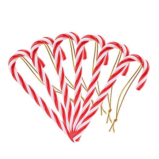 Naler 12 Bastones de Caramelo Adornos para Árboles de Navidad Muletas Plásticas Colgante de Decoración con Cordón Rojo y Blanco