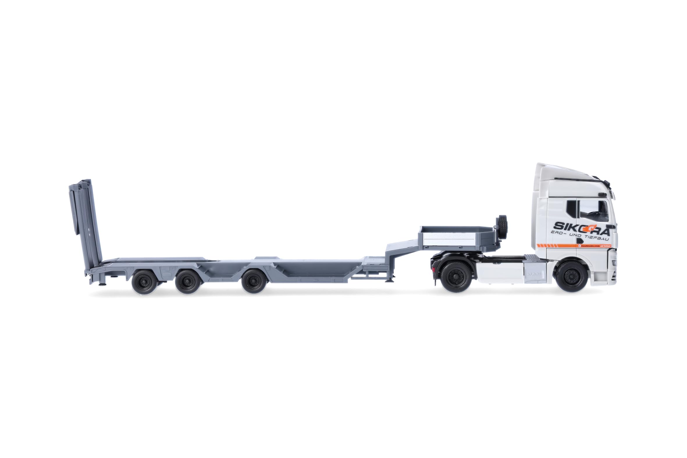 Herpa LKW Modell MAN TGX GM Semitieflade-Sattelzug Sikora/Trucker Babe Cindy (Niedersachsen/Seevetal-Lindhorst), Miniatur im Maßstab 1:87, Sammlerstück, Made in Germany, Kunststoff
