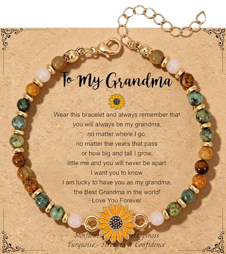 HugMemories Sunflower Grandma Bracelet for Women Natural Stone Beaded Bracelets for Grandmother Gifts Birthday Christmas Thank You Mothers Day Gifts for Grandma