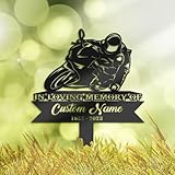 Lwyguut Personalized Biker Motorcycle Rider Grave Markers, Metal Memorial Garden Stake, Headstones for Graves, Grave Decorations for Cemetery, Remembrance Stake, Biker Memorial Plaque, customized