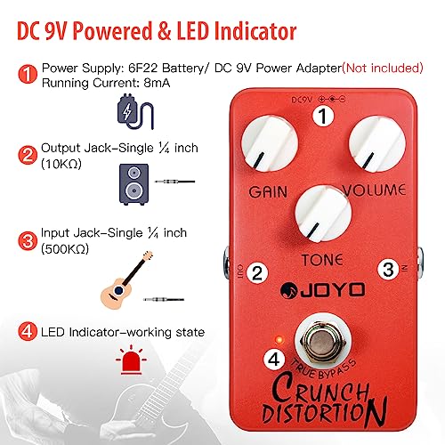 Image of JOYO Crunch Distortion Guitar Pedal, British Classic Rock Distortion Tone with Analog Circuit for Electric Guitar, True Bypass (JF-03)