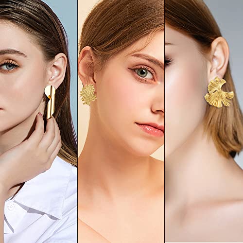 Sonnyx 15 Pair Gold Statement Earrings For Women Large Gold Geometric Earrings Woven Twisted Ginkgo Leaf Earrings Gold Plated Big Fashion Design Boho Drop Dangle Earrings Jewelry Gift(Gold) #TOP5