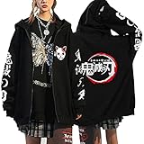  Vocha Anime Kleidung Sweatjacke Damen Mit Kapuze Demon Slayer Zip-up Hoodie Pullover Anime Merch Kapuzenpullover Cosplay (Black3,XL,XL)