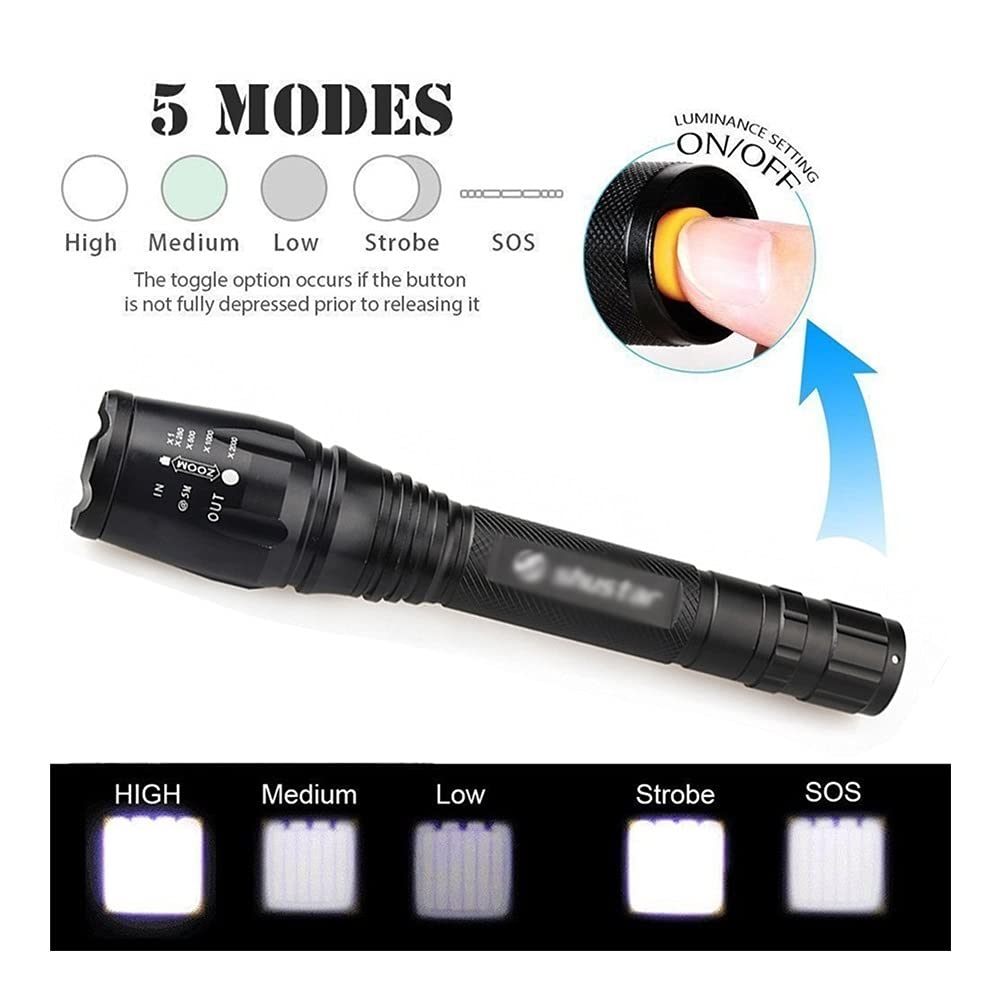 Cadena de Luces Linterna LED Brillante Antorcha con Zoom 5 Modos de iluminación Iluminación Exterior Utilizada para Aventuras de Campamento, Paseos nocturnos de Caza Iluminación de festivale