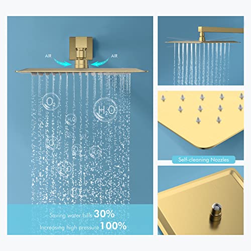 Bostingner Brushed Gold Shower System with Body Jets, 10 inch Rain Shower Body Spray Jets System Wall Mounted Shower Faucet Set with 3-Function Rough-in Pressure Balanced Shower Valve - Thumbnail 3