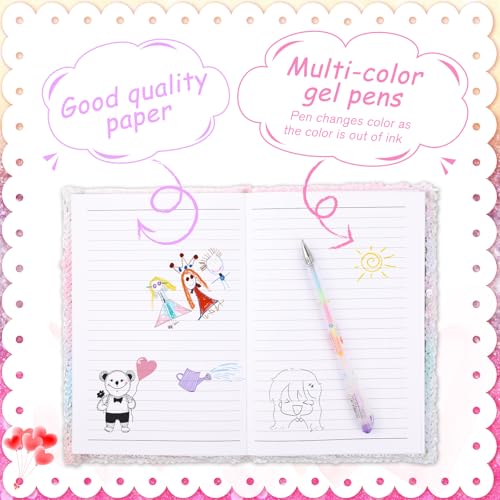 Image of Outus 4 Pcs Sequin Girls Journal Valentines Journal Gift with Color Gel Ink Pens Glitter Notebook Flip Writing Diary for Kids Girl Writing Drawing Travel Gifts(Gradient AB Color,Heart)